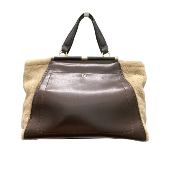 NWOT Diane Von Furstenberg Women’s Designer Handbag Leather and Shearling - Picture 1 of 7